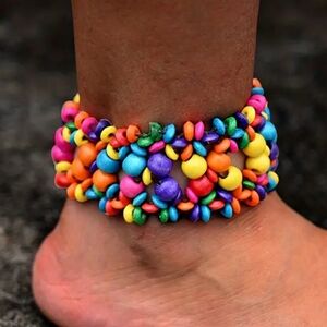NWOT Colorful Wooden Coconut Shell Beads Anklet Boho Style Chunky